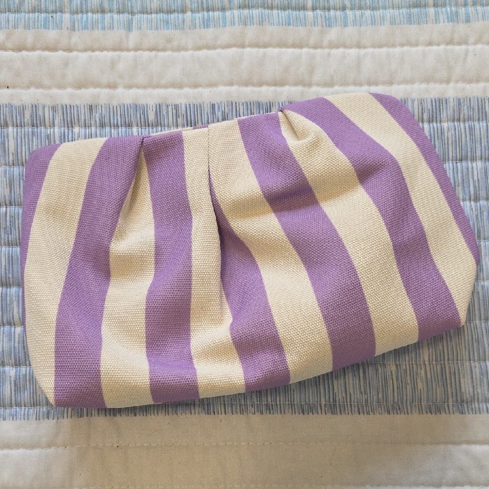 Purple and Cream Striped Cosmetic Pouch